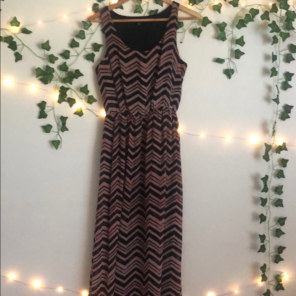 peach and black long dress